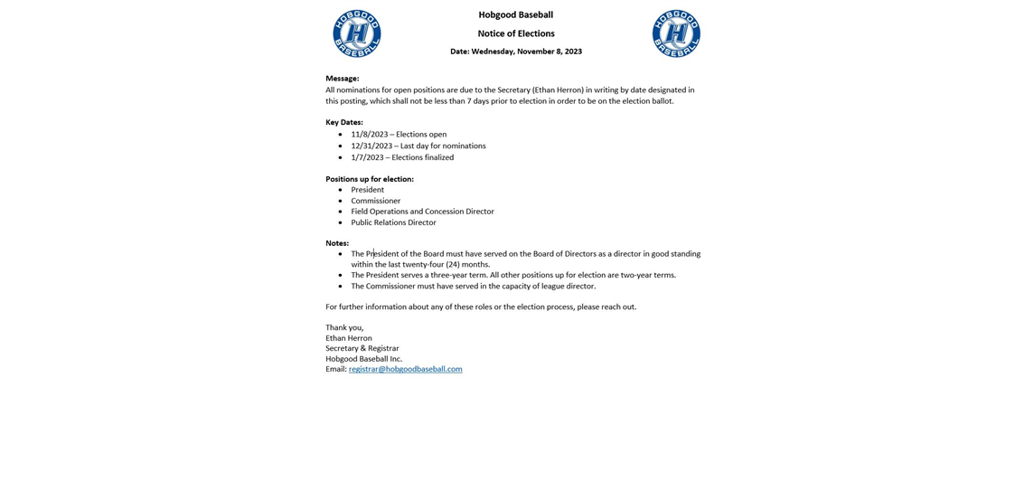 Notice of Elections